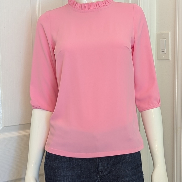 Pink Silky Ruffle Neck Blouse Xs - Picture 4 of 14